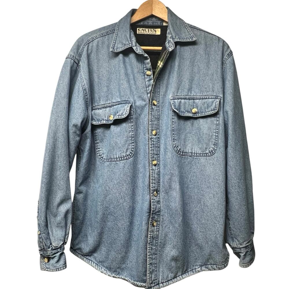 Vintage Cactus Soft Denim Shirt Jacket Fleece Lined Size Medium Mens Cotton